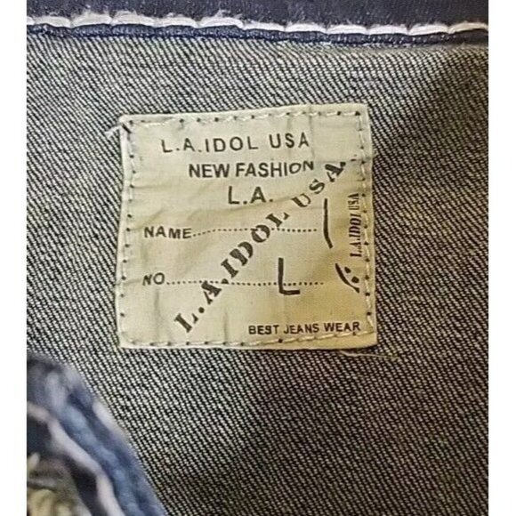 LA Idol NEW Women's Jean Jacket Large Blue Cotton Blend Regular Fit Denim - Picture 2 of 10